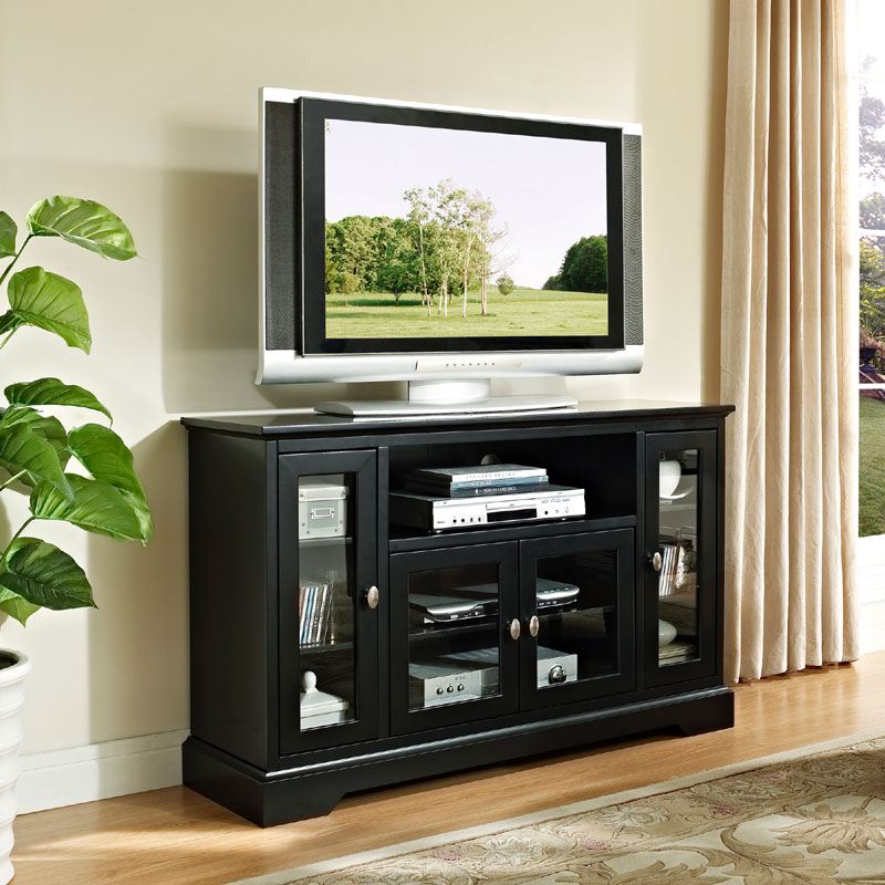 Walker Edison Wood Highboy Style 55 inch TV Cabinet  Black 